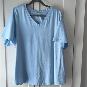 Denim&Co Light Blue Short Sleeve Relaxed Fit Top 2X